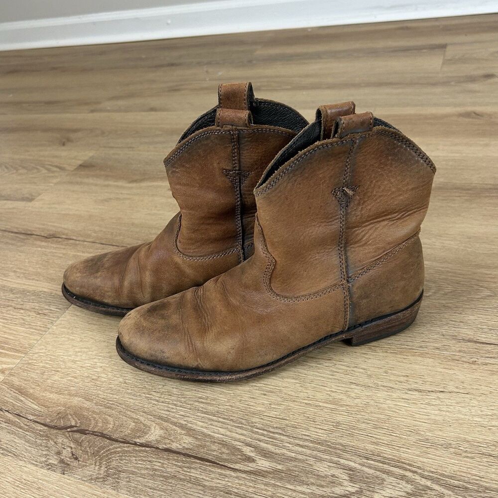Liberty Black 7.5 Boots Brown Disressed Leather Ankle Western Boho Grunge Vtg